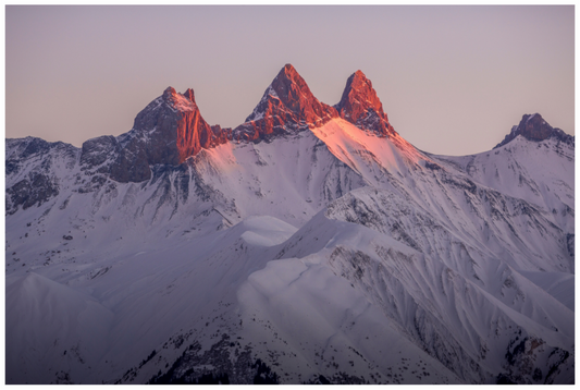 Tirage photo des Aiguilles d’Arves au coucher de soleil en Maurienne, Alpes Savoie.