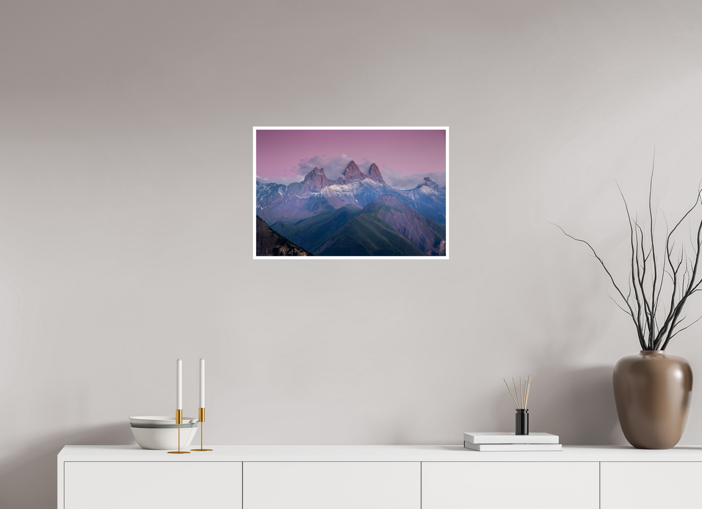 Tirage photo d'art des Aiguilles d'Arves durant l'heure bleue, dans les Alpes françaises